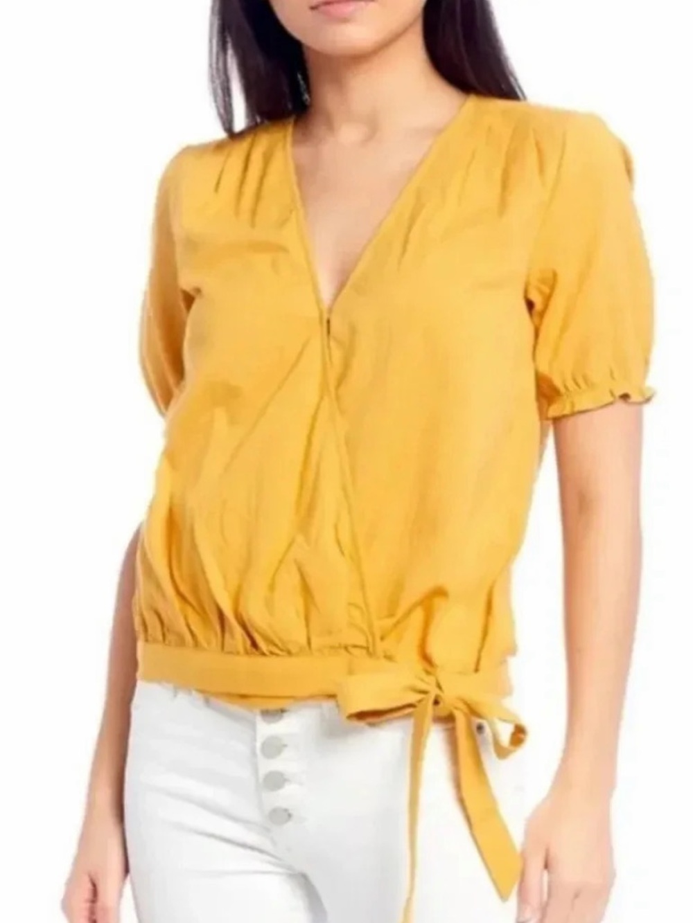 Lucky Brand Mustard Bee Wrap Tie Women’s Top